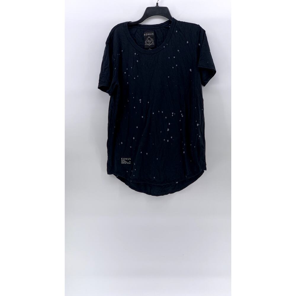 KONUS Men's Black Speckle Print Scoop-Neck Short Sleeve Casual T-Shirt SZ XL